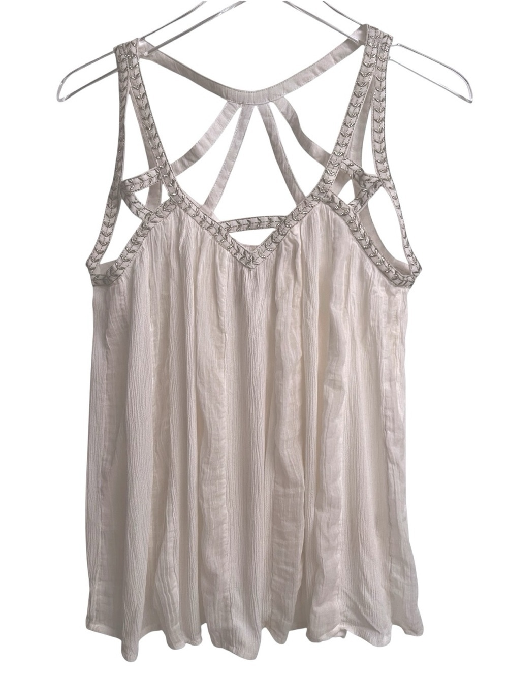 Anthropologie Vanessa Virginia Cutwork Fairy Ivory Gauze Flowy Tank Top 6/Small - Picture 2 of 12